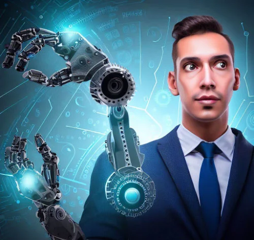 robottikäsi miehen kanssa